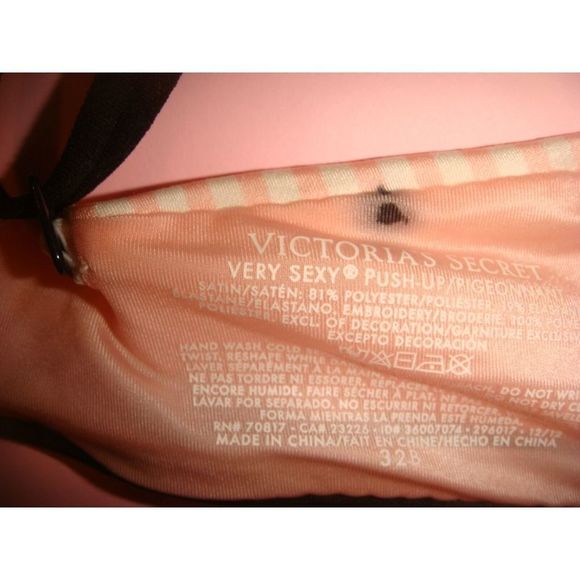 Victoria's Secret 32B,34C BRA SET+PJ SHIRT Pink Black EYELET embroidered STRIPED - Picture 5 of 8
